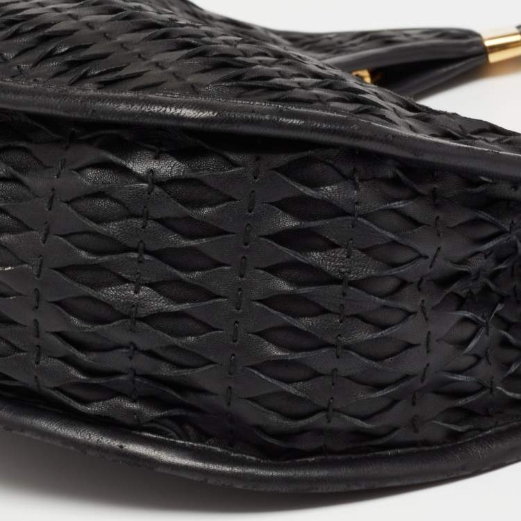 Pre Owned Dior Black Leather Contrast Twist Hobo