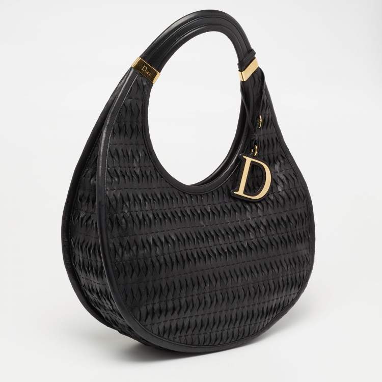 Pre Owned Dior Black Leather Contrast Twist Hobo