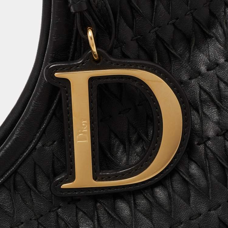 Pre Owned Dior Black Leather Contrast Twist Hobo