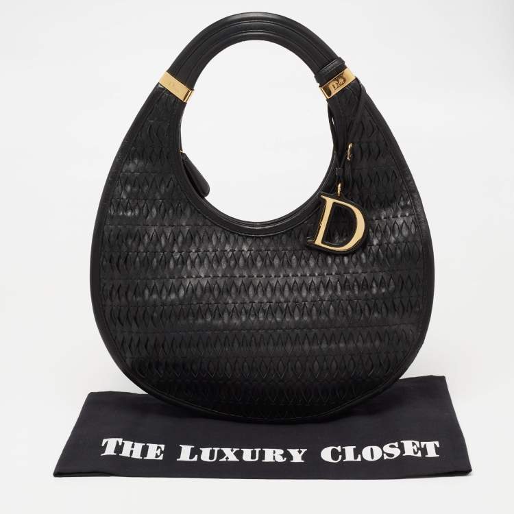 Pre Owned Dior Black Leather Contrast Twist Hobo