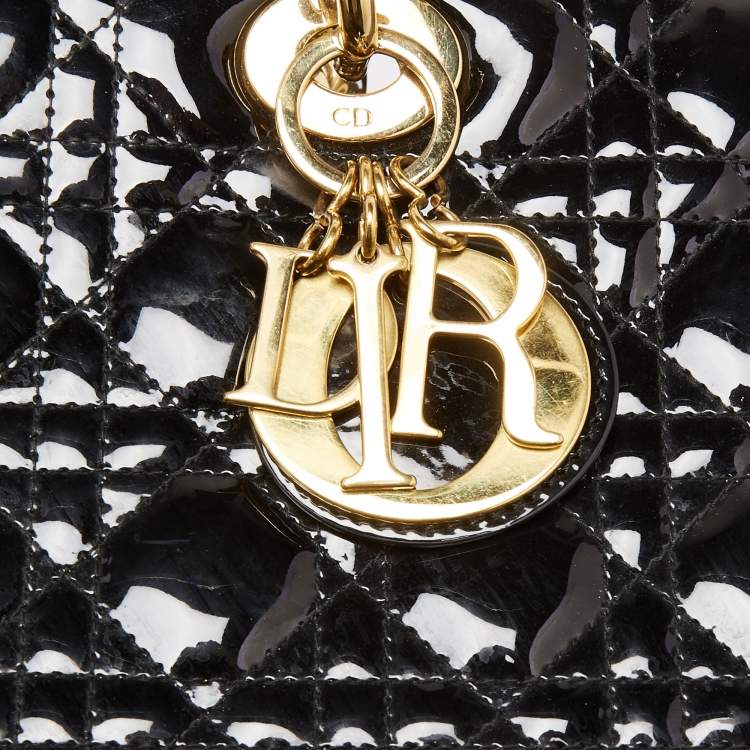 Pre Owned Dior Black Cannage Patent Leather Large Lady Dior Tote