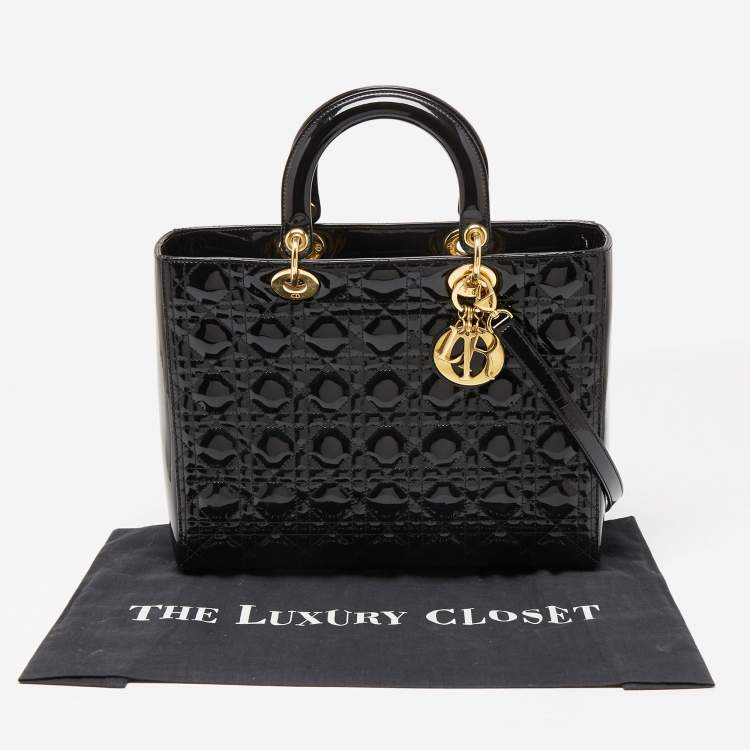 Pre Owned Dior Black Cannage Patent Leather Large Lady Dior Tote