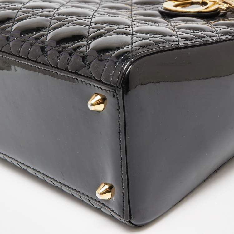 Pre Owned Dior Black Cannage Patent Leather Large Lady Dior Tote