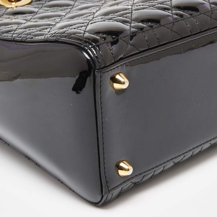 Pre Owned Dior Black Cannage Patent Leather Large Lady Dior Tote