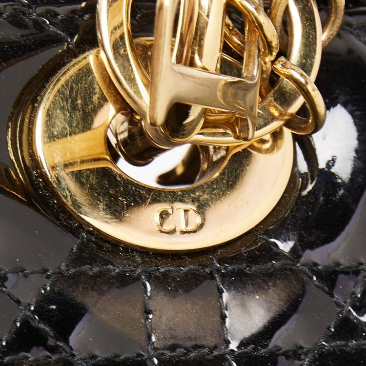 Pre Owned Dior Black Cannage Patent Leather Large Lady Dior Tote