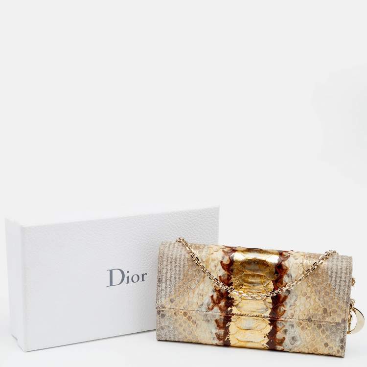 Pre Owned Dior Beige Python and Leather Lady Dior Wallet On Chain