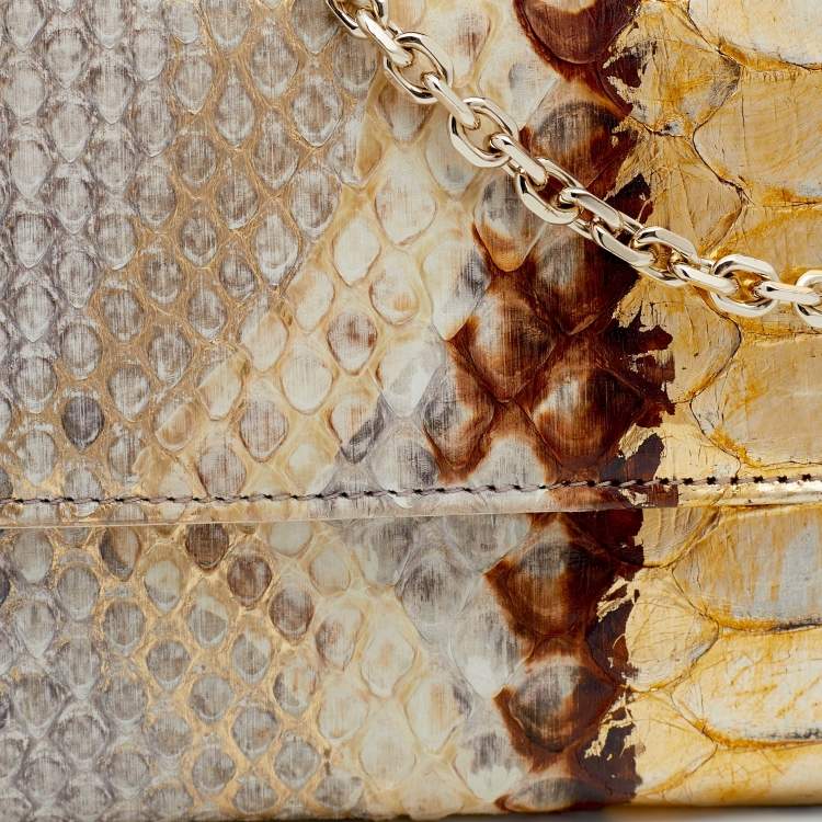 Pre Owned Dior Beige Python and Leather Lady Dior Wallet On Chain
