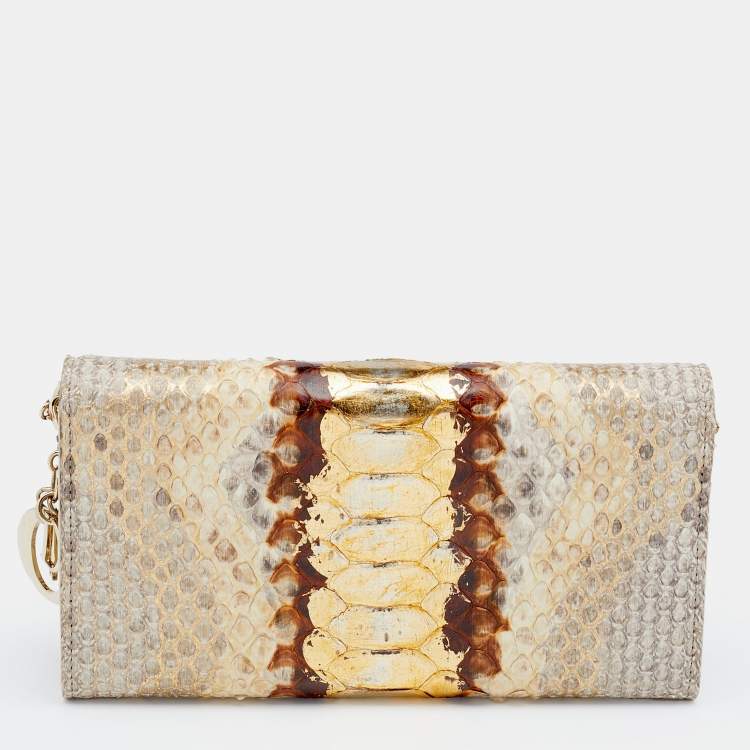 Pre Owned Dior Beige Python and Leather Lady Dior Wallet On Chain
