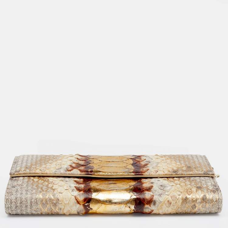 Pre Owned Dior Beige Python and Leather Lady Dior Wallet On Chain