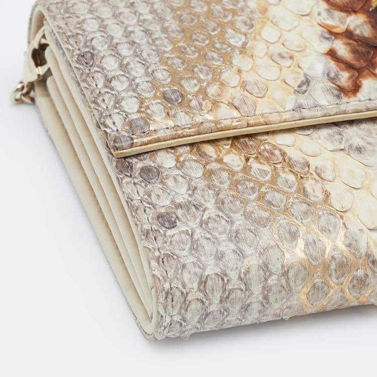 Pre Owned Dior Beige Python and Leather Lady Dior Wallet On Chain