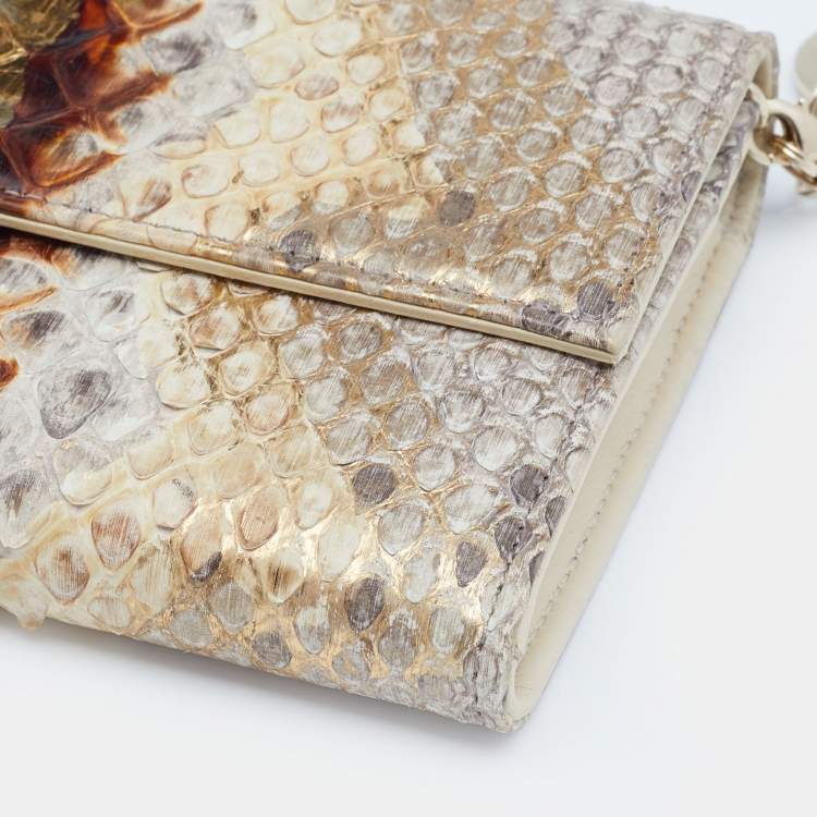Pre Owned Dior Beige Python and Leather Lady Dior Wallet On Chain