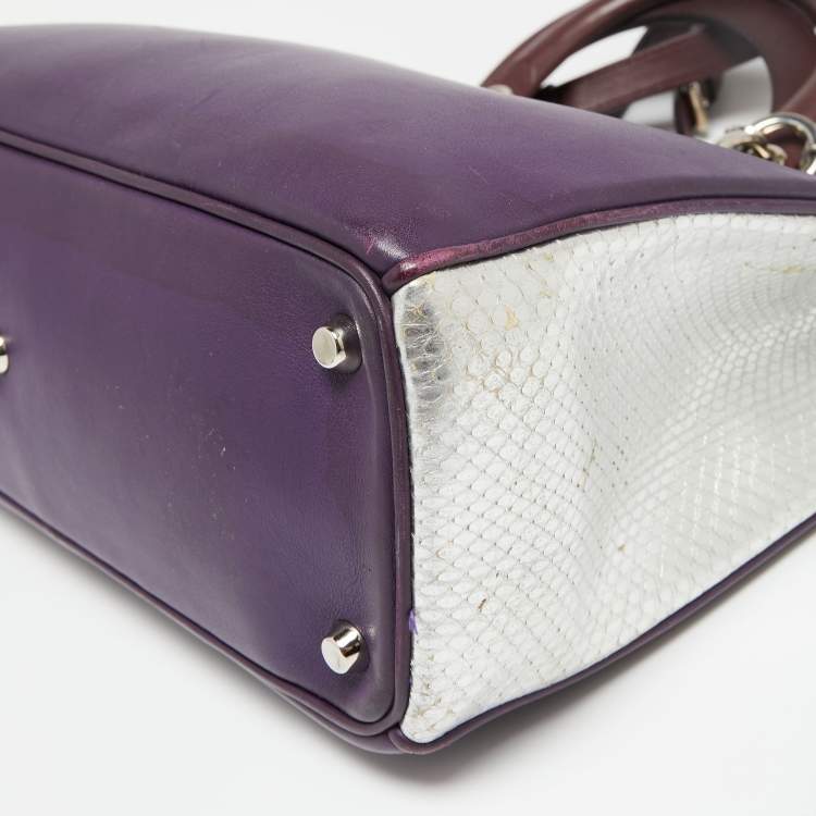 Pre Owned Dior Purple/Silver Leather and Python Medium Diorissimo Shopper Tote