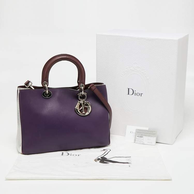 Pre Owned Dior Purple/Silver Leather and Python Medium Diorissimo Shopper Tote