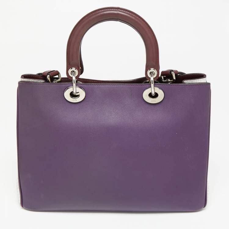 Pre Owned Dior Purple/Silver Leather and Python Medium Diorissimo Shopper Tote