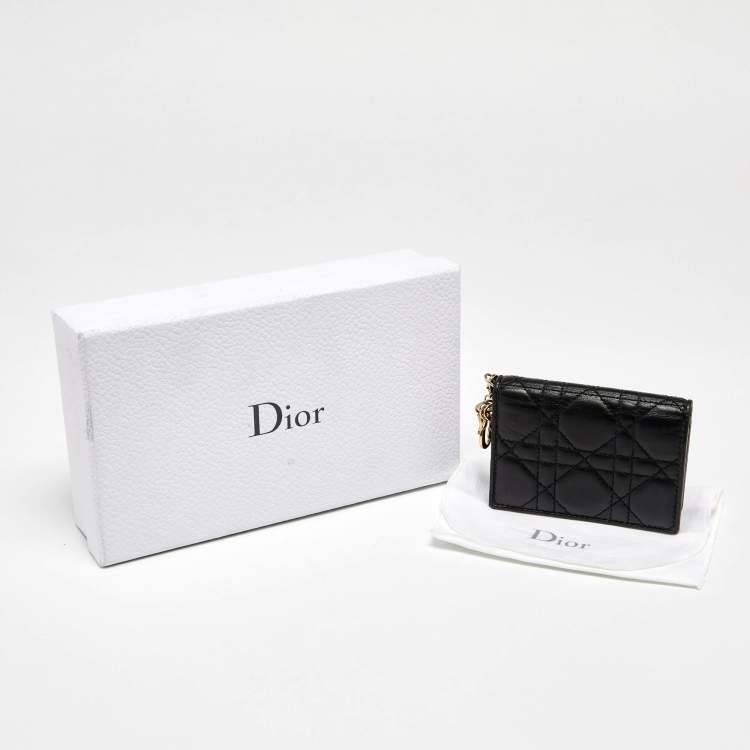Pre Owned Dior Black Cannage Leather Mini Lady Dior Card Case