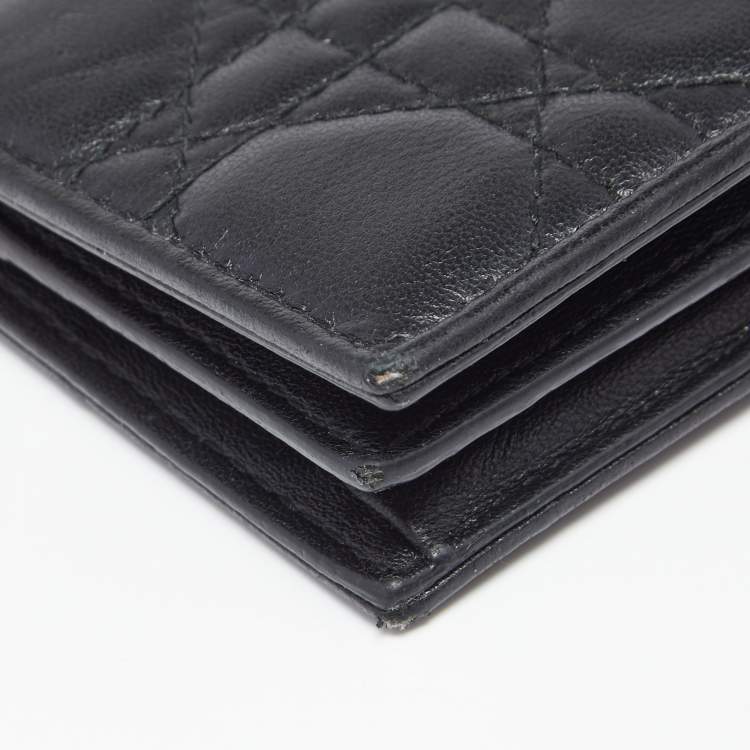 Pre Owned Dior Black Cannage Leather Mini Lady Dior Card Case