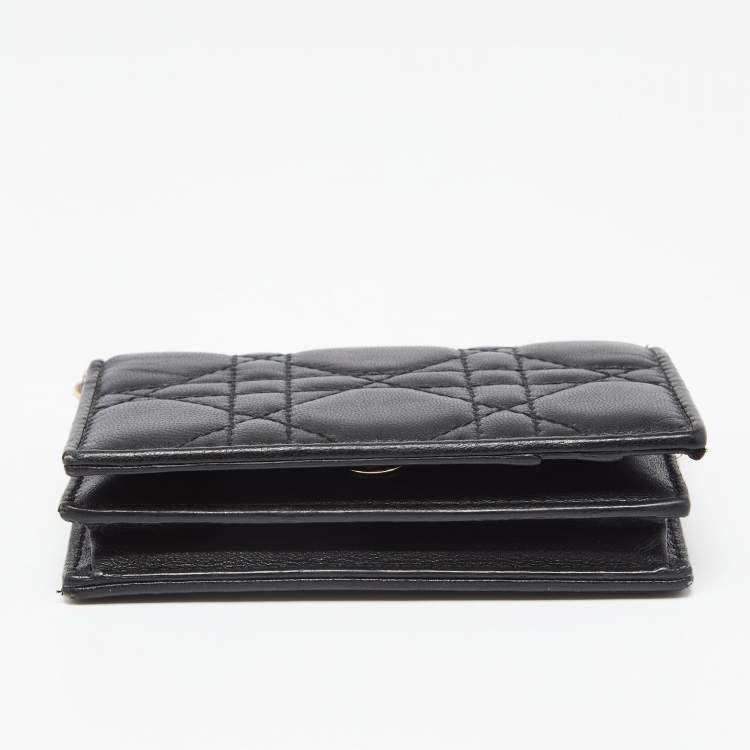 Pre Owned Dior Black Cannage Leather Mini Lady Dior Card Case