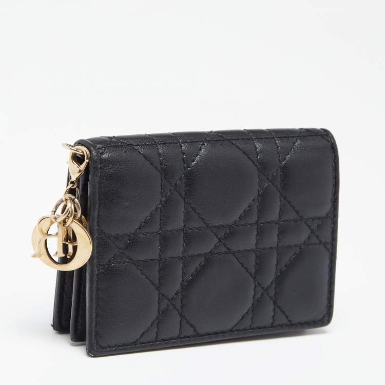 Pre Owned Dior Black Cannage Leather Mini Lady Dior Card Case
