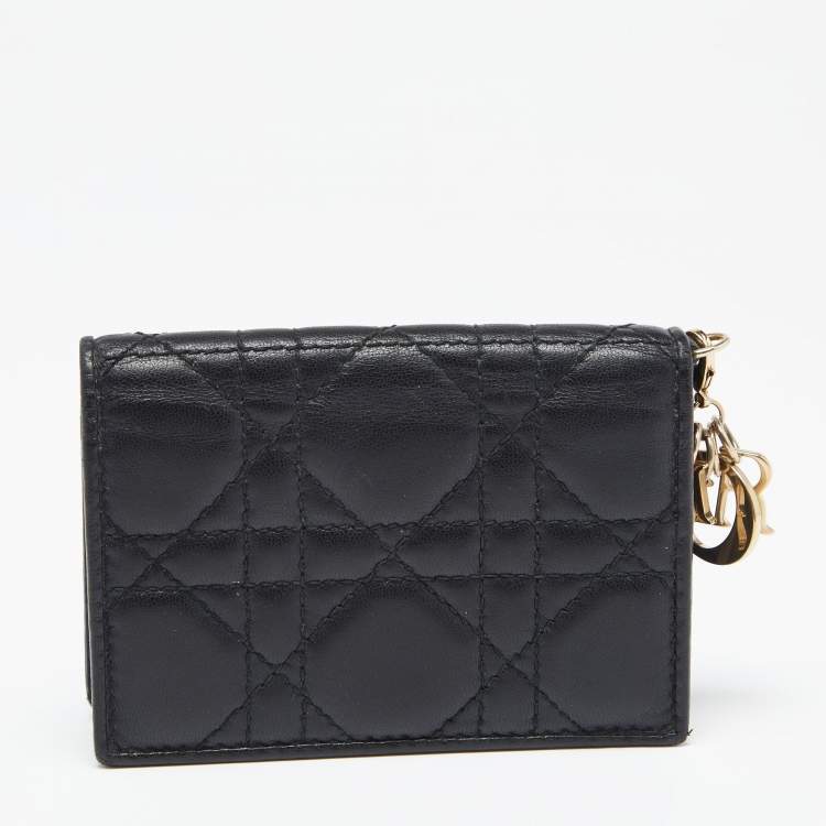 Pre Owned Dior Black Cannage Leather Mini Lady Dior Card Case