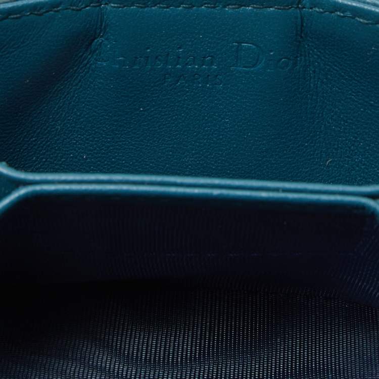 Pre Owned Dior Teal Blue Cannage Leather Lady Dior 5 Gusset Card Holder