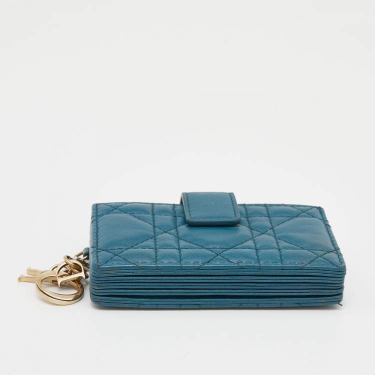 Pre Owned Dior Teal Blue Cannage Leather Lady Dior 5 Gusset Card Holder