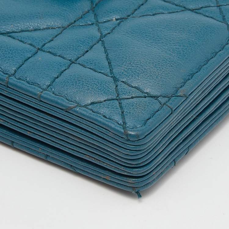 Pre Owned Dior Teal Blue Cannage Leather Lady Dior 5 Gusset Card Holder