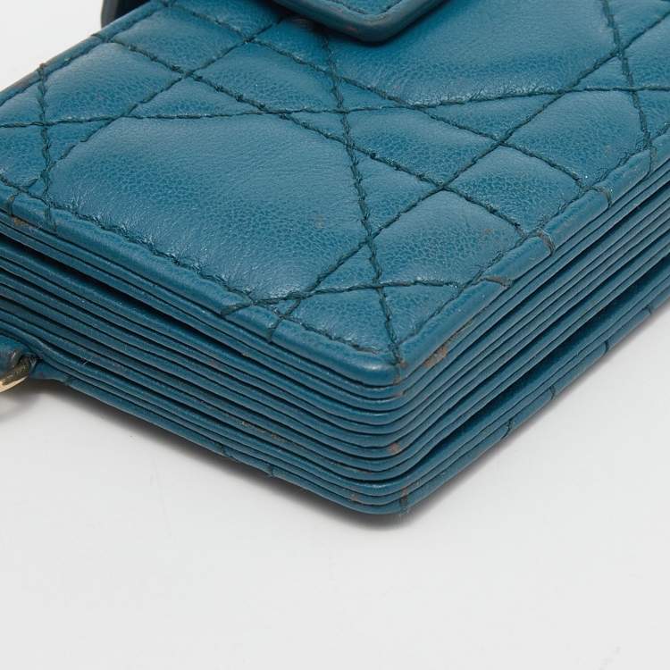Pre Owned Dior Teal Blue Cannage Leather Lady Dior 5 Gusset Card Holder