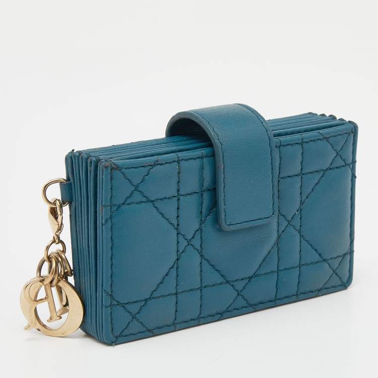 Pre Owned Dior Teal Blue Cannage Leather Lady Dior 5 Gusset Card Holder