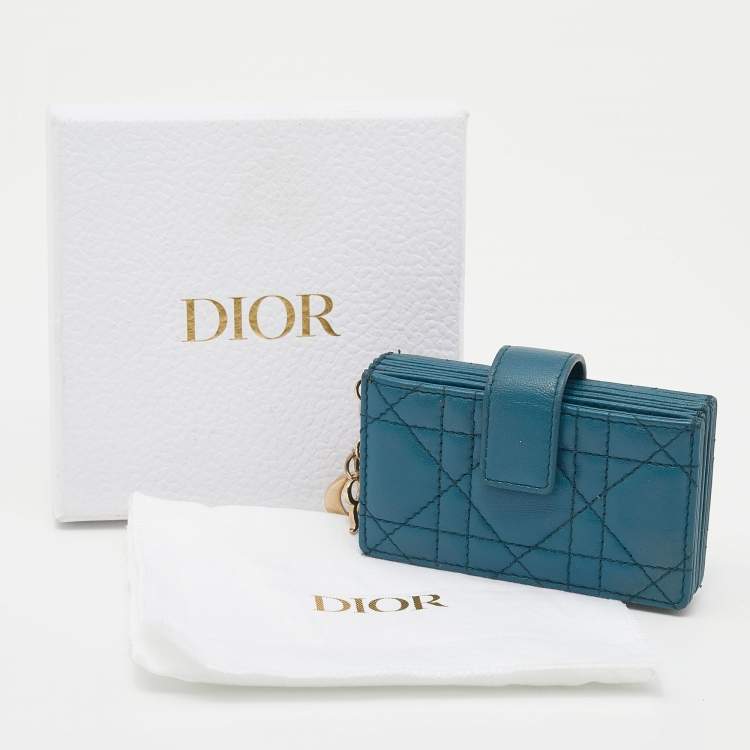Pre Owned Dior Teal Blue Cannage Leather Lady Dior 5 Gusset Card Holder