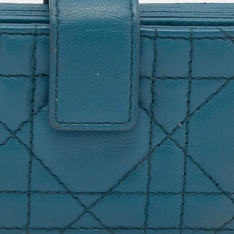 Pre Owned Dior Teal Blue Cannage Leather Lady Dior 5 Gusset Card Holder