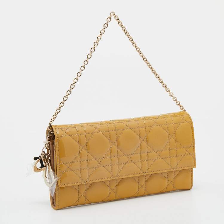 مملوكة مسبقًا Dior Beige Cannage Patent Leather Lady Dior Wallet on Chain