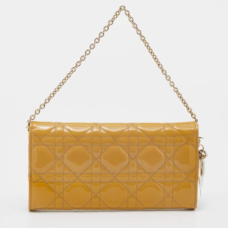 مملوكة مسبقًا Dior Beige Cannage Patent Leather Lady Dior Wallet on Chain