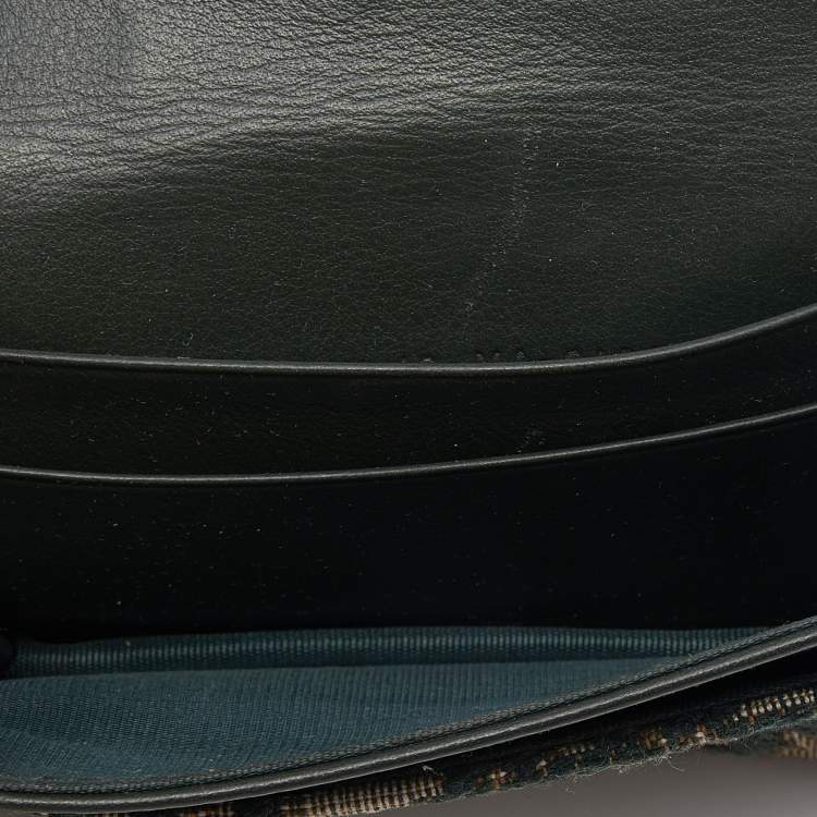 Pre Owned Dior Green/Beige Oblique Canvas Saddle Wallet