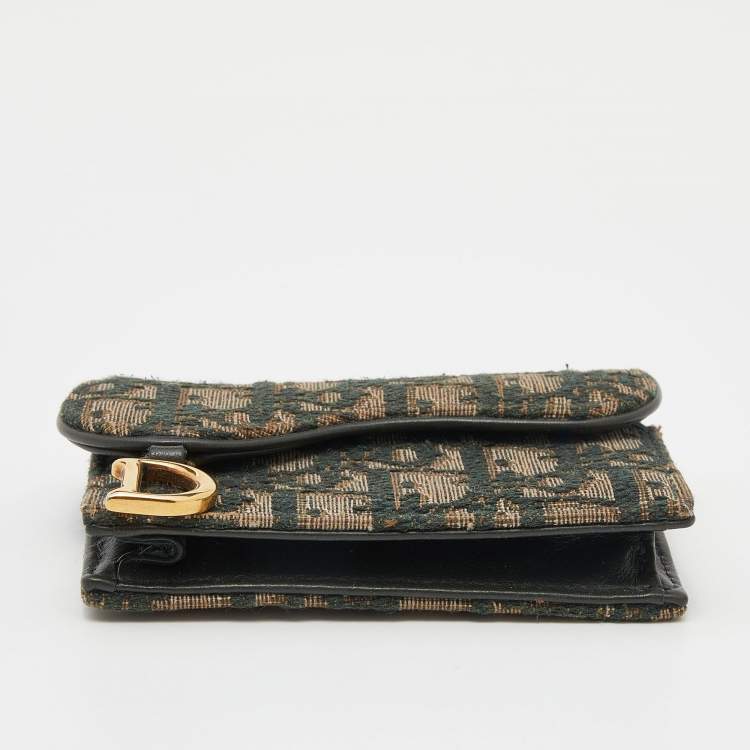 Pre Owned Dior Green/Beige Oblique Canvas Saddle Wallet