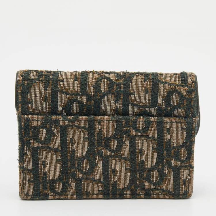 Pre Owned Dior Green/Beige Oblique Canvas Saddle Wallet
