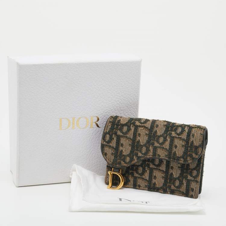 Pre Owned Dior Green/Beige Oblique Canvas Saddle Wallet