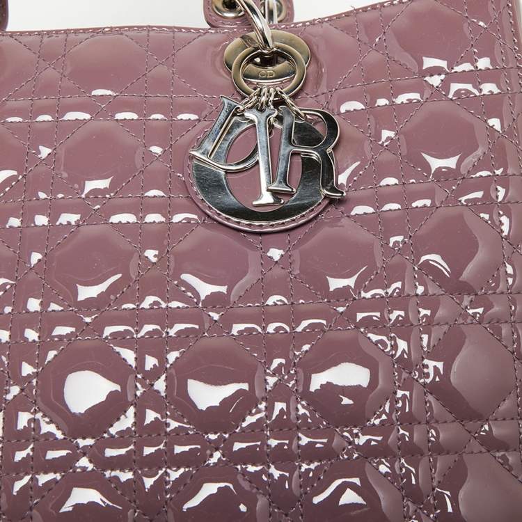 Pre Owned Dior Mauve Cannage Patent Leather Large Lady Dior Tote
