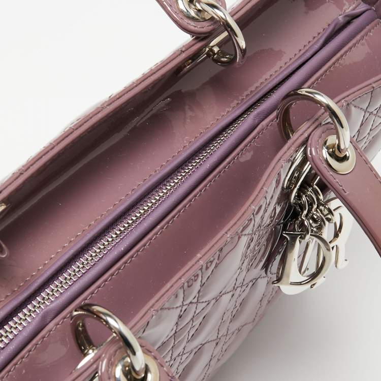 Pre Owned Dior Mauve Cannage Patent Leather Large Lady Dior Tote