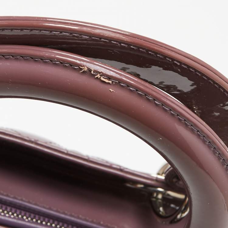 Pre Owned Dior Mauve Cannage Patent Leather Large Lady Dior Tote