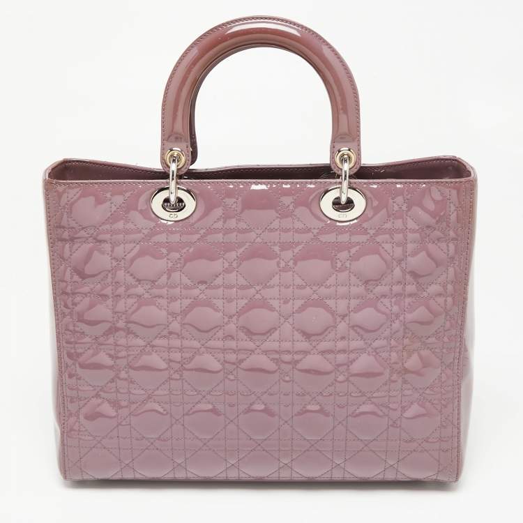 Pre Owned Dior Mauve Cannage Patent Leather Large Lady Dior Tote