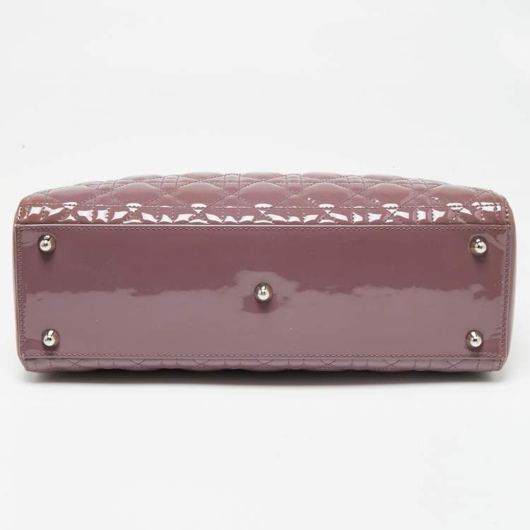 Pre Owned Dior Mauve Cannage Patent Leather Large Lady Dior Tote