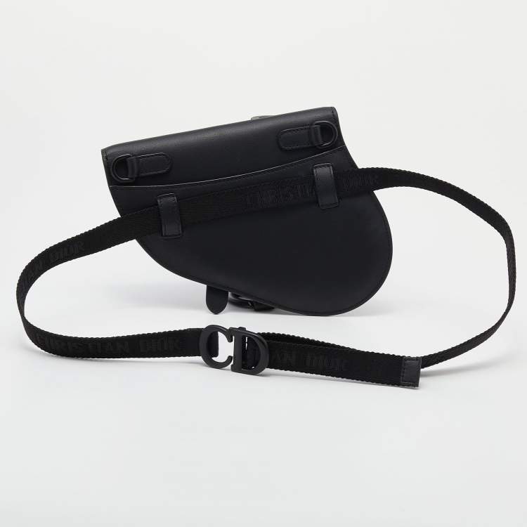 Pre Owned Dior Black Leather Saddle Belt Bag