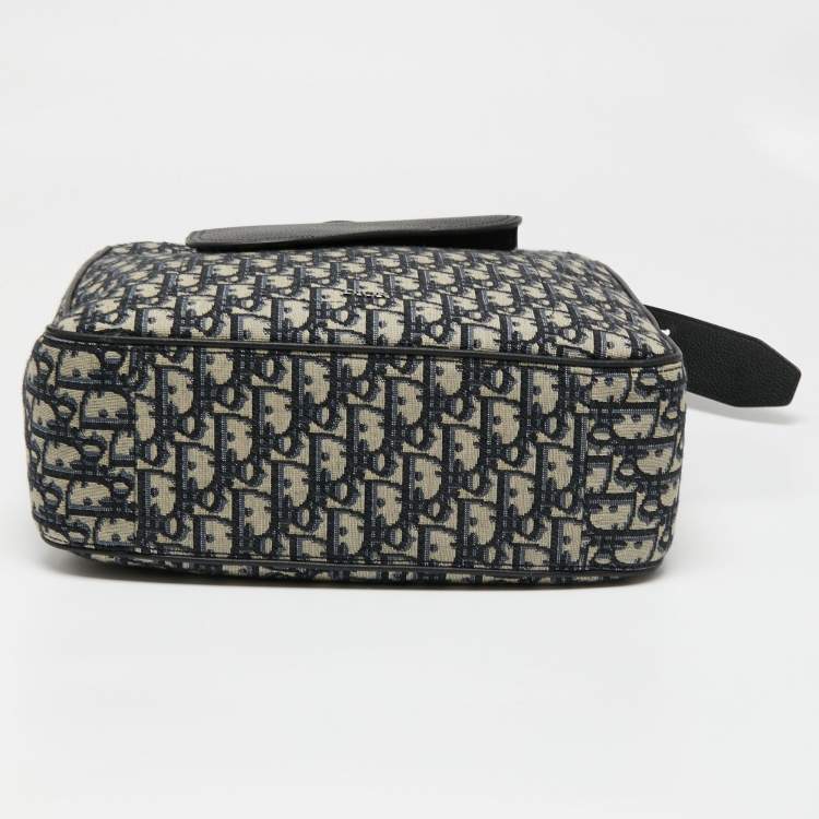 Pre Owned Dior Black Oblique Canvas and Leather Saddle Tote 