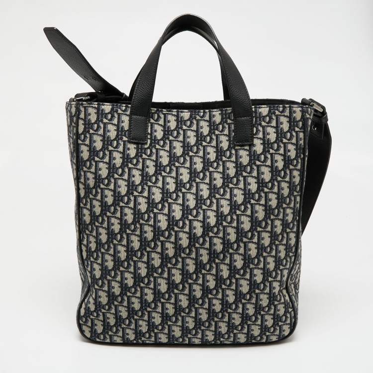 Pre Owned Dior Black Oblique Canvas and Leather Saddle Tote 