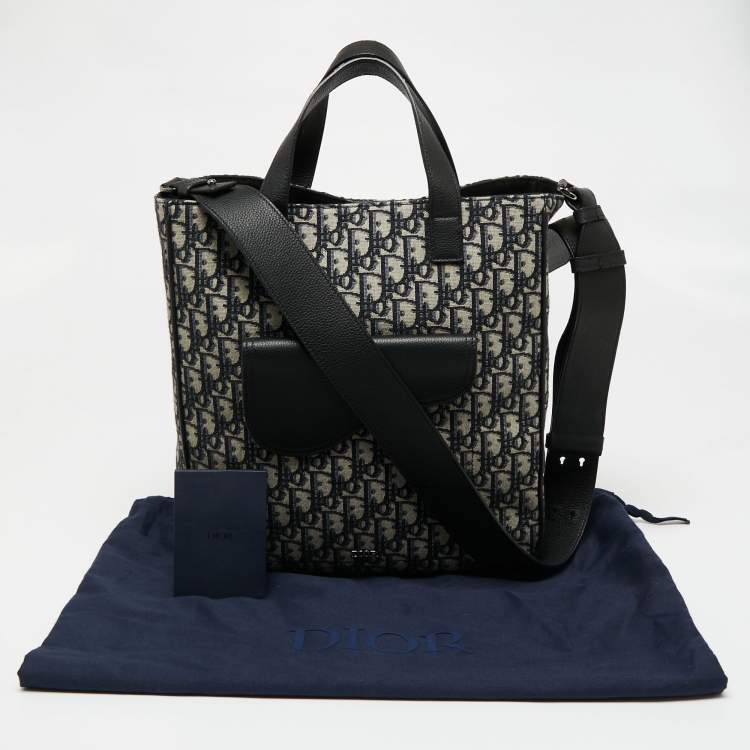 Pre Owned Dior Black Oblique Canvas and Leather Saddle Tote 