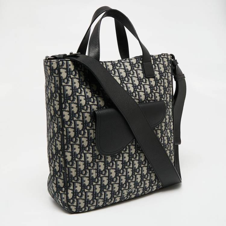 Pre Owned Dior Black Oblique Canvas and Leather Saddle Tote 