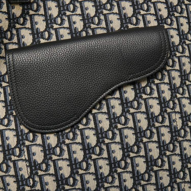 Pre Owned Dior Black Oblique Canvas and Leather Saddle Tote 