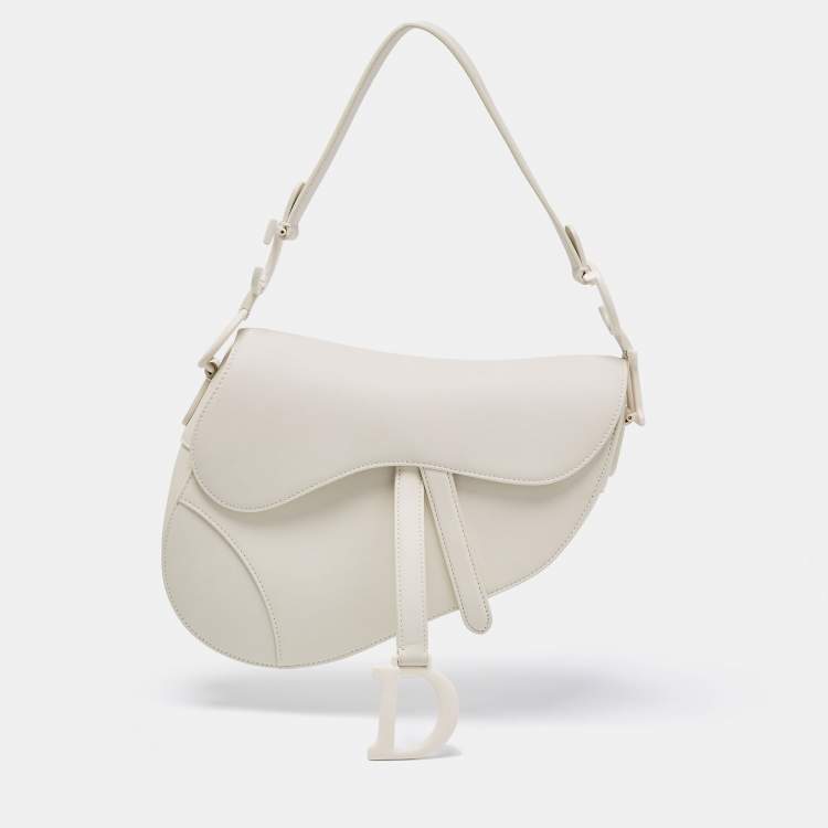 Christian Dior White Shoulder Saddle Bag