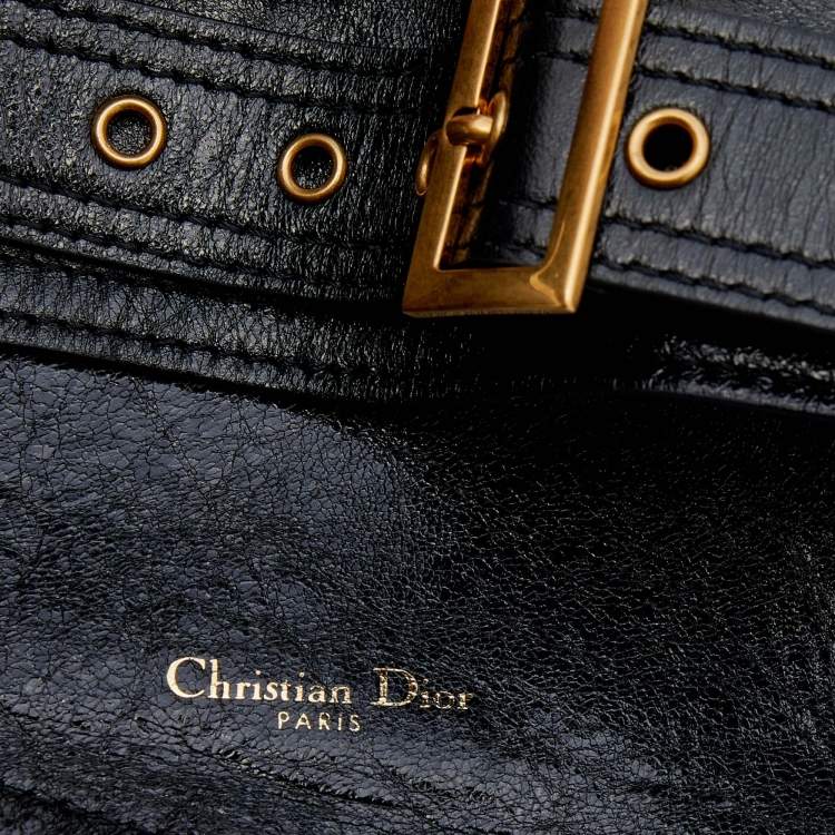Pre Owned Dior Black Crinkled Leather Saddle Waist Belt Bag