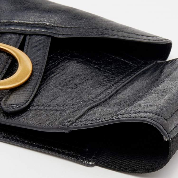 Pre Owned Dior Black Crinkled Leather Saddle Waist Belt Bag